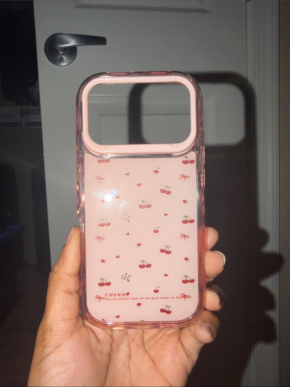 Pink Cherry Pattern Clear Phone Case - Compatible Cell Phone Accessory